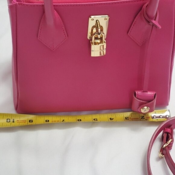 Samantha Thavasa Hot Pink Saffiano Leather Satchel Bag Padlock Crossbody Gold - Picture 4 of 15